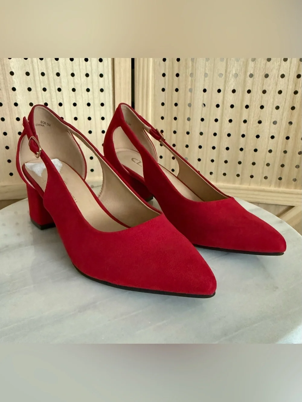 CL by Laundry Red Suede Pointed Slingback Pumps
